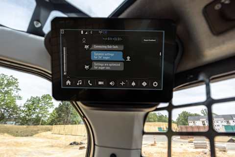Bobcat Jobsite Companion Display Inside a Bobcat Pro T76-2 Compact Track Loader Showing Attachment Optimization Settings for an Auger