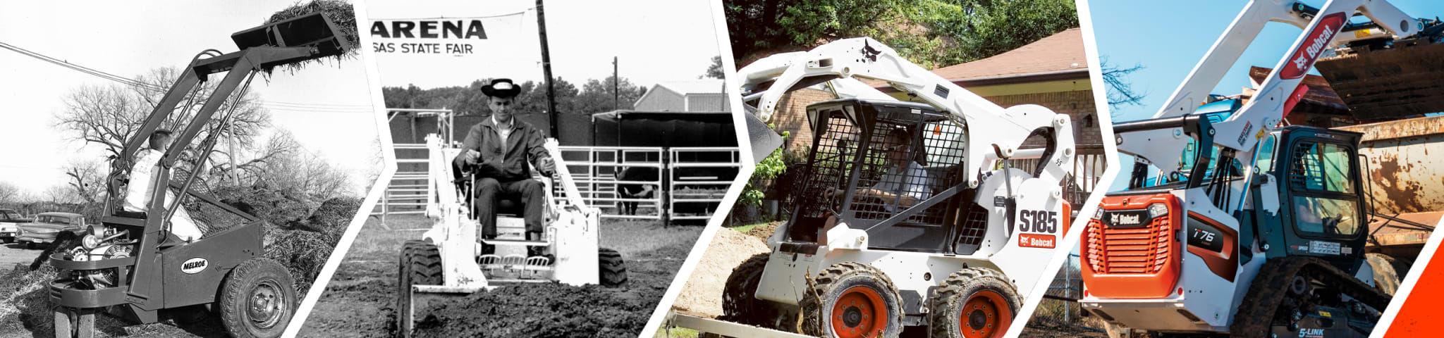 Multiple Photos Showing The Evolution Of Bobcat Loaders Through Time