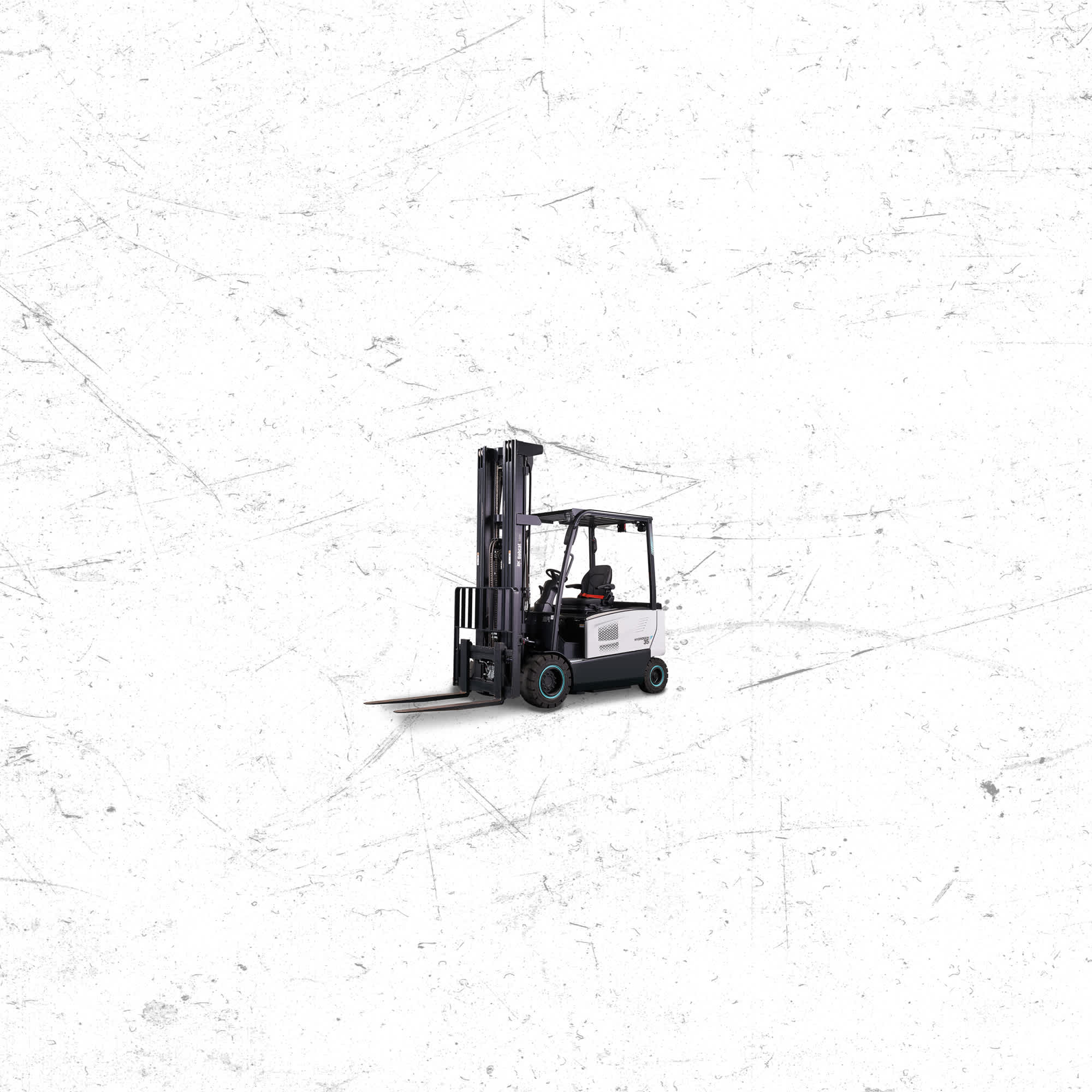Front left quarter view of a Bobcat B35X-7 Electric Counterbalance Forklift
