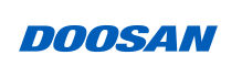 Logo of Doosan in the company color of blue with transparent background