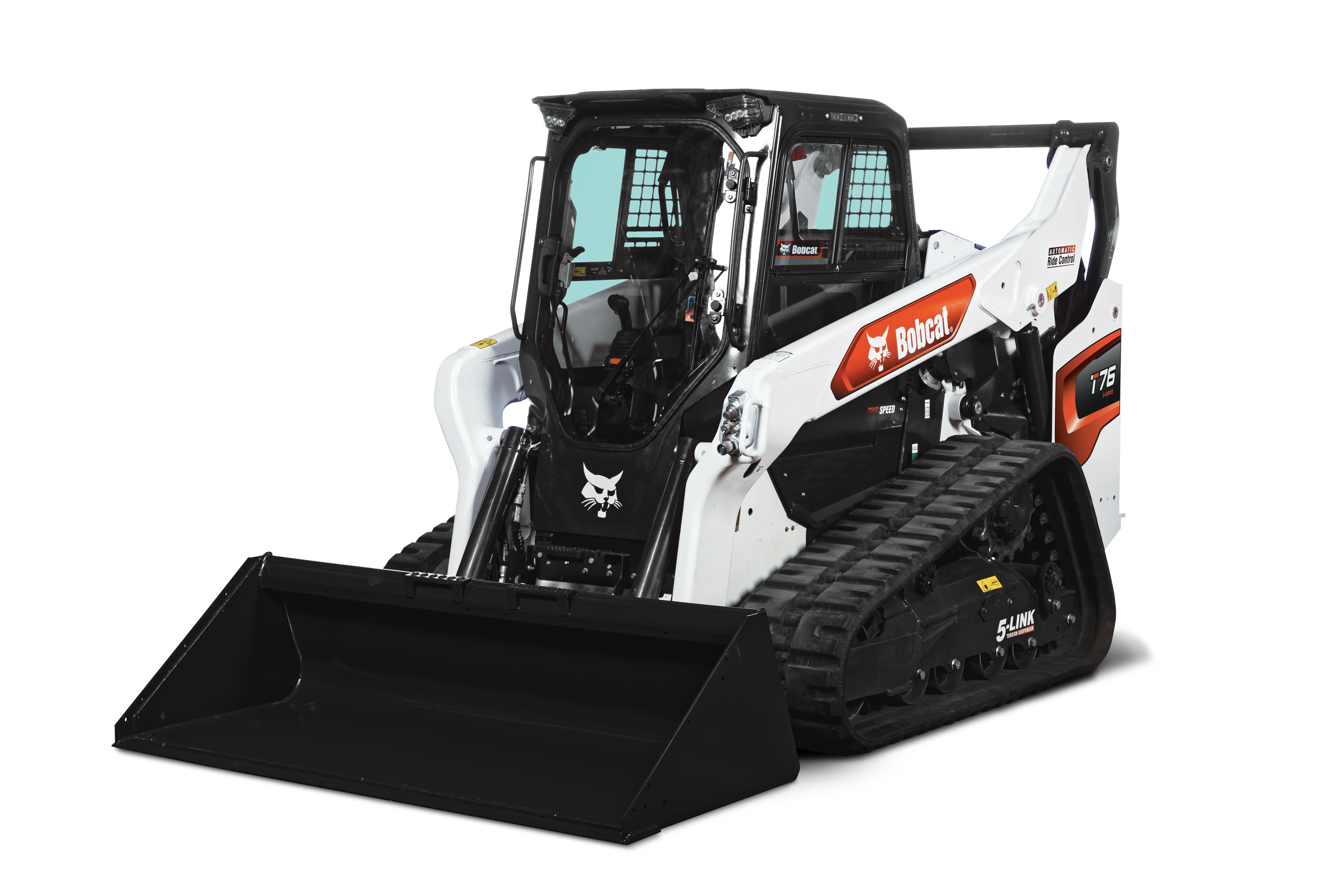Imagen de la cargadora compacta de orugas Bobcat T76 sobre fondo blanco