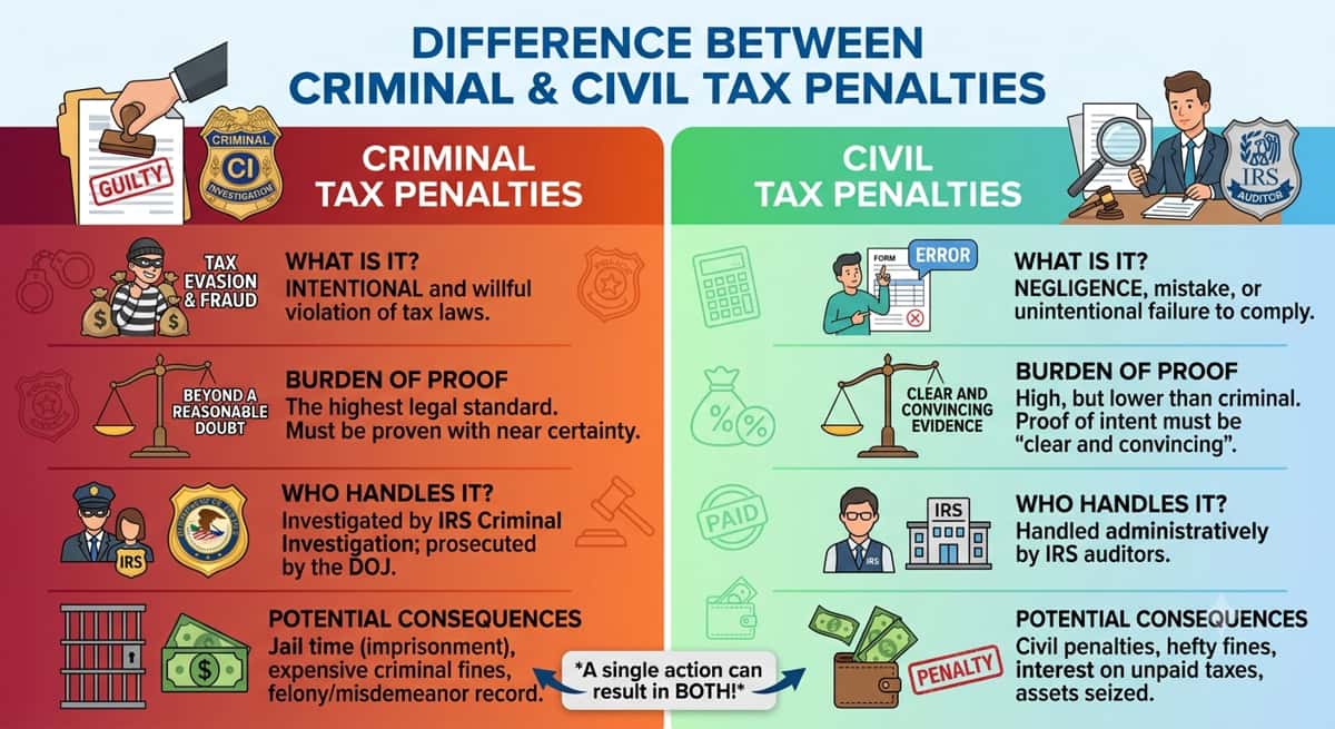 What Is The Difference Between Criminal Tax Penalties And Civil Tax Penalties?