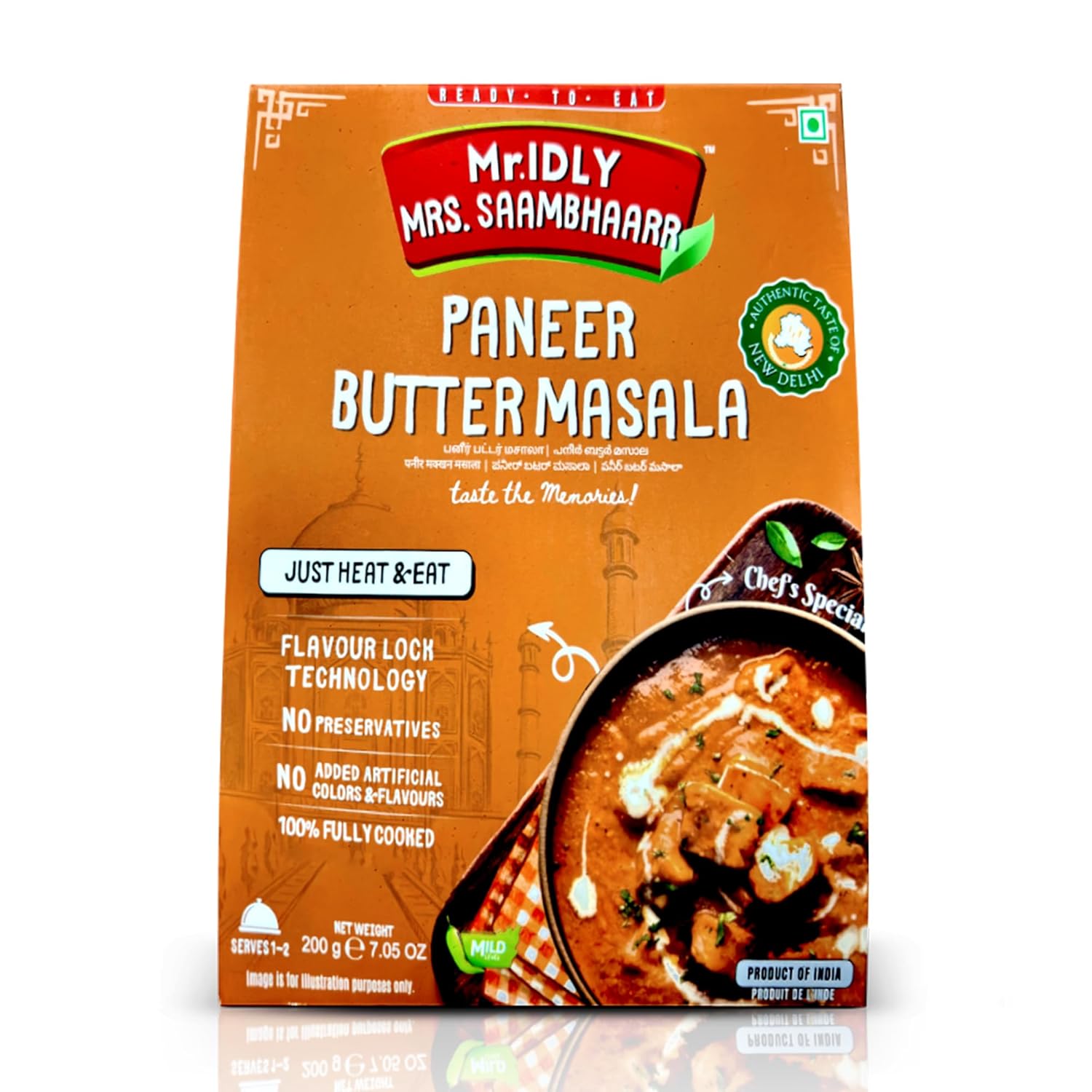 Mr.IDLY MRS. SAAMBHAARR Paneer Butter Masala Authentic New Delhi Style Ready-to-Eat Mild Spice No Preservatives 100% Natural Ingredients 200g