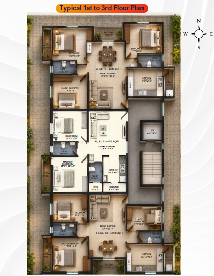 Pushkarani — Typical 1st to 3rd Floor Plan