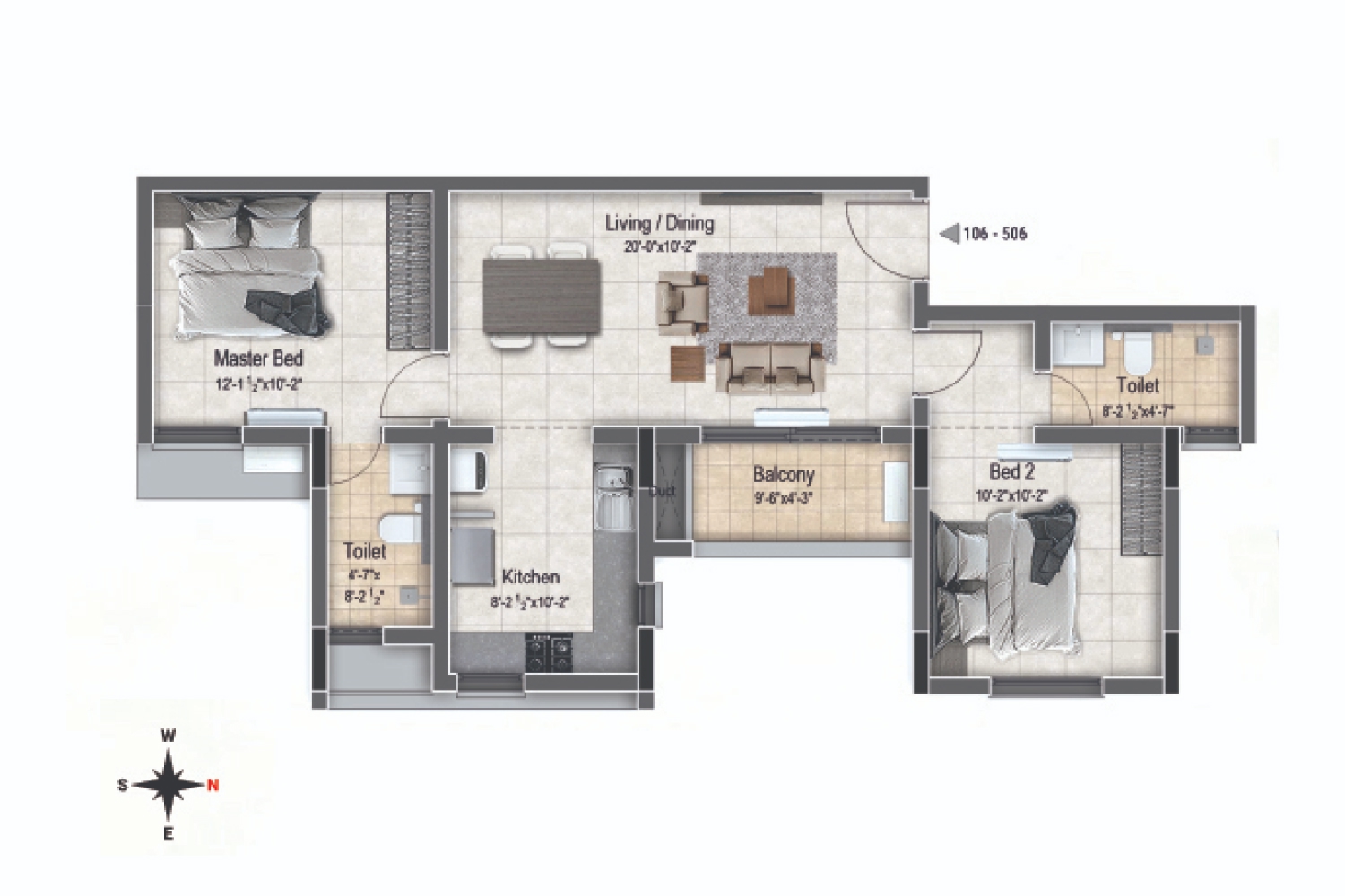 Beena Clover — 2 BHK + 2T — 1097 sq.ft