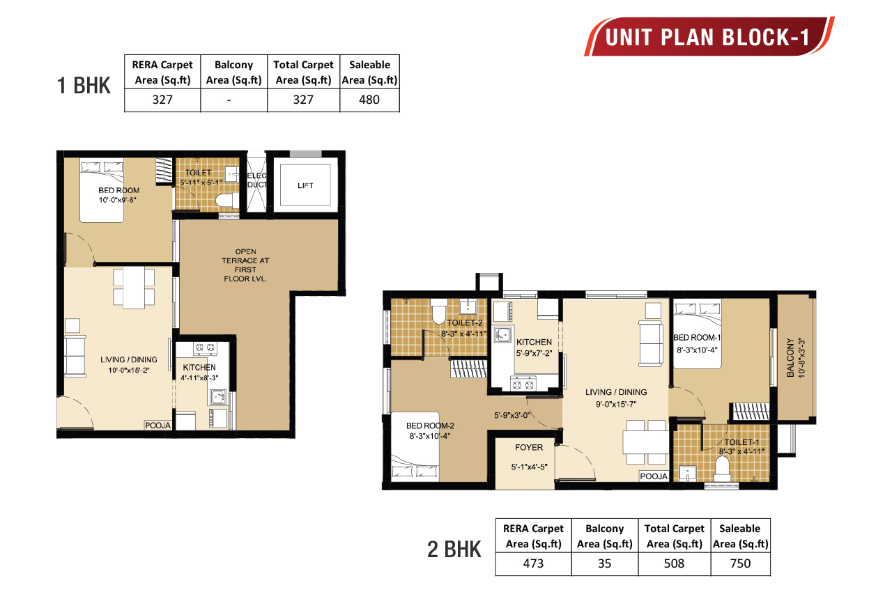 Samanta — 1 BHK and 2 BHK unit plans