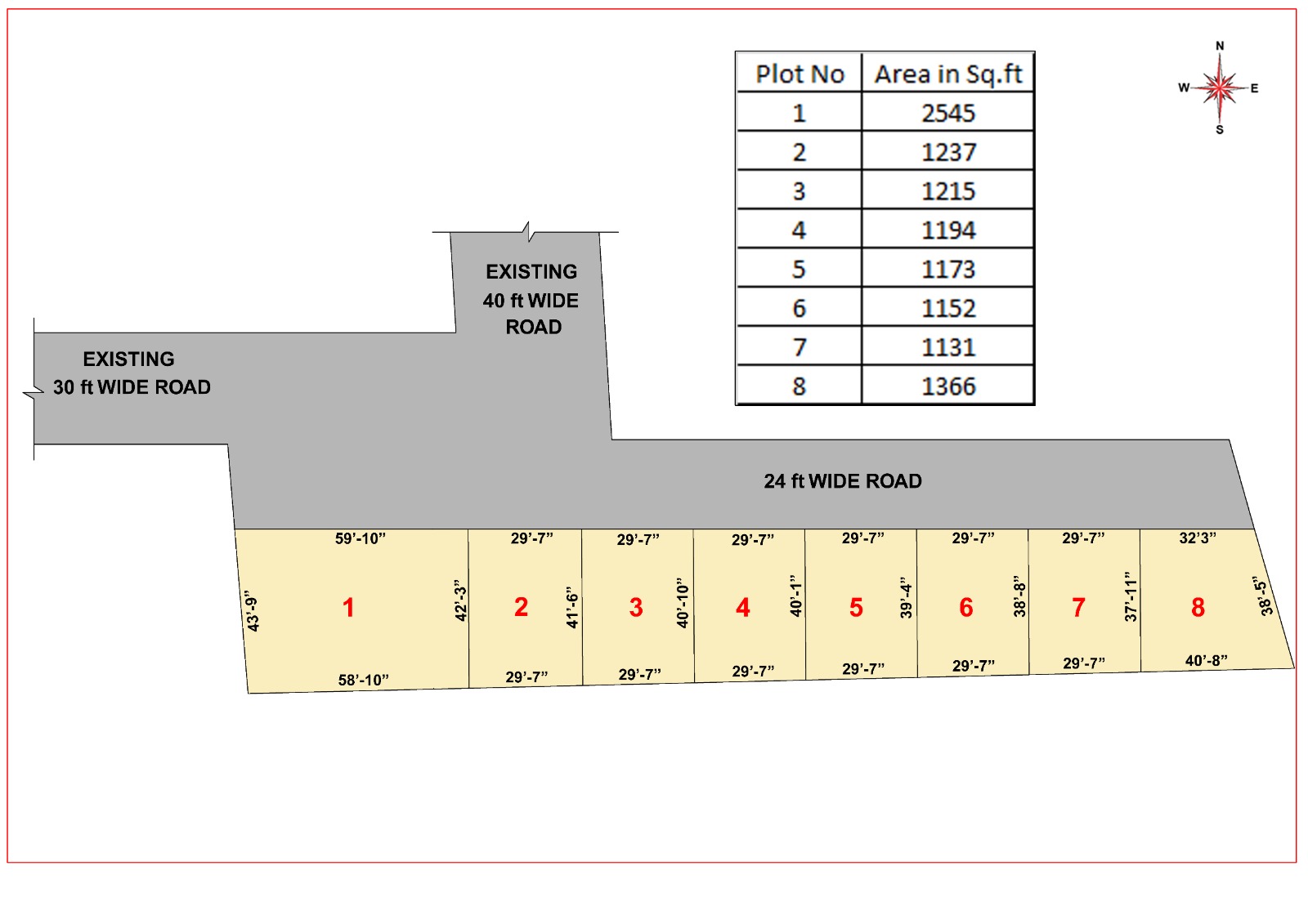 Srinivasa Palms — Layout plan: 8 plots with areas