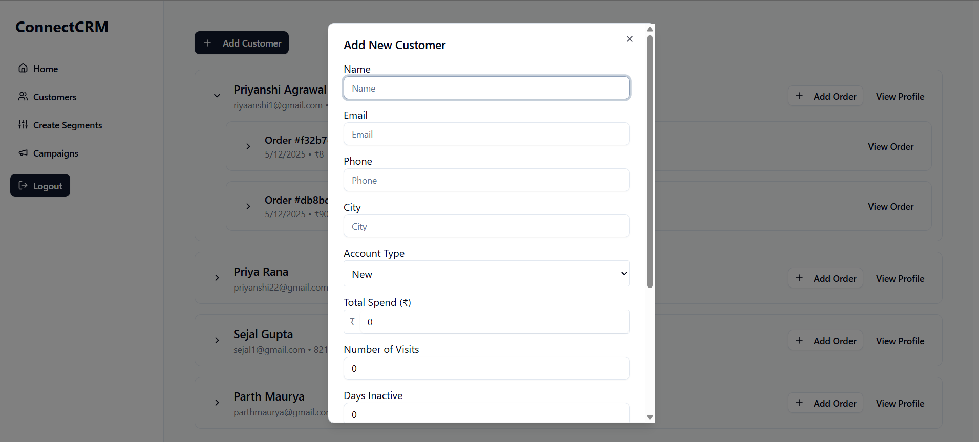 Customers and Orders