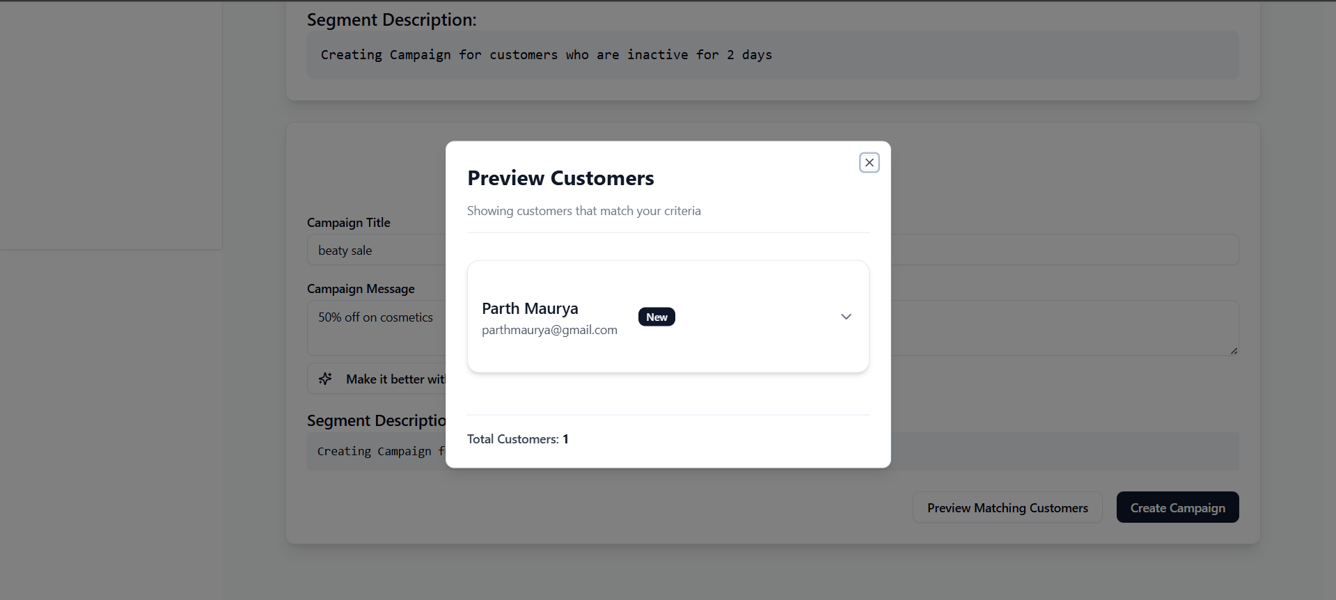 Matching Customers Preview