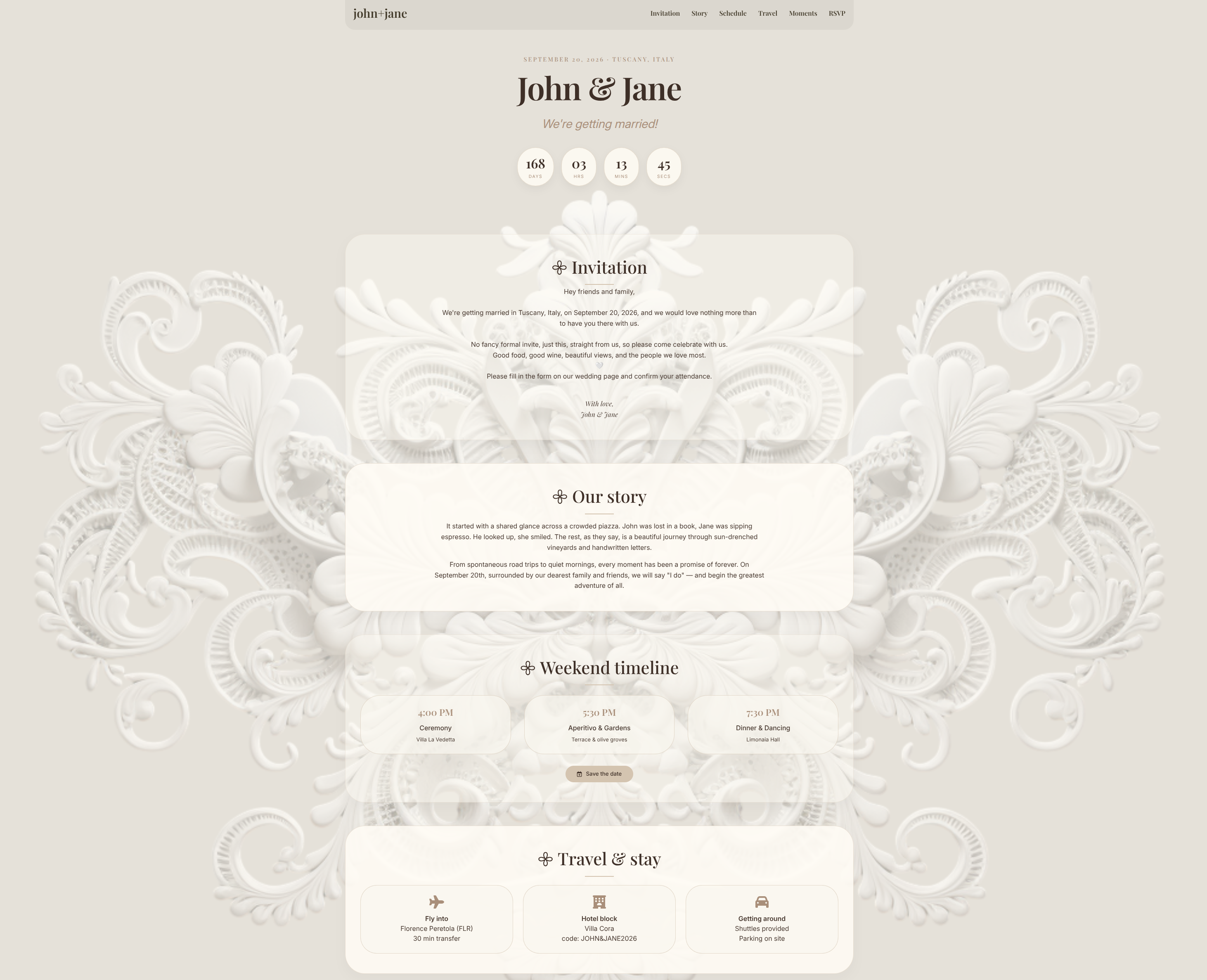 Rustic Romance wedding website mockup