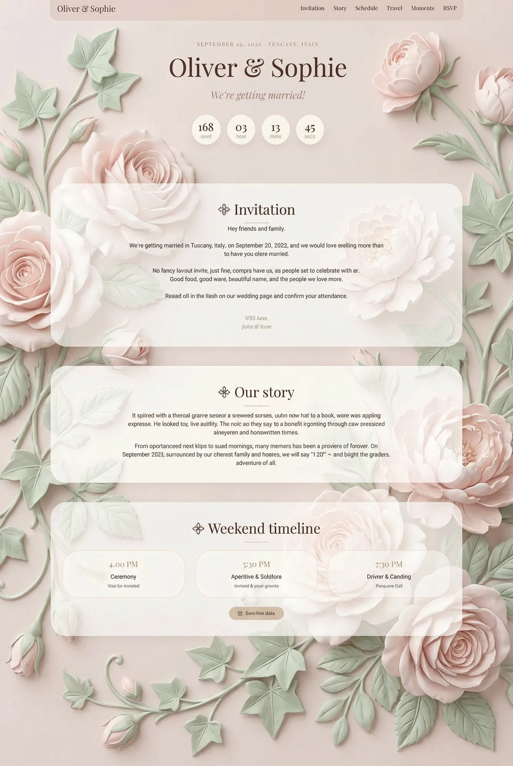 Garden Whispers wedding website mockup