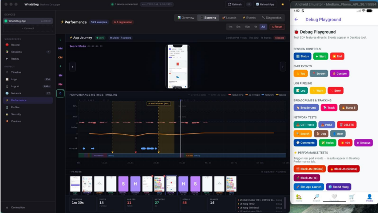 Review recorded sessions and analyze user interactions across your app.