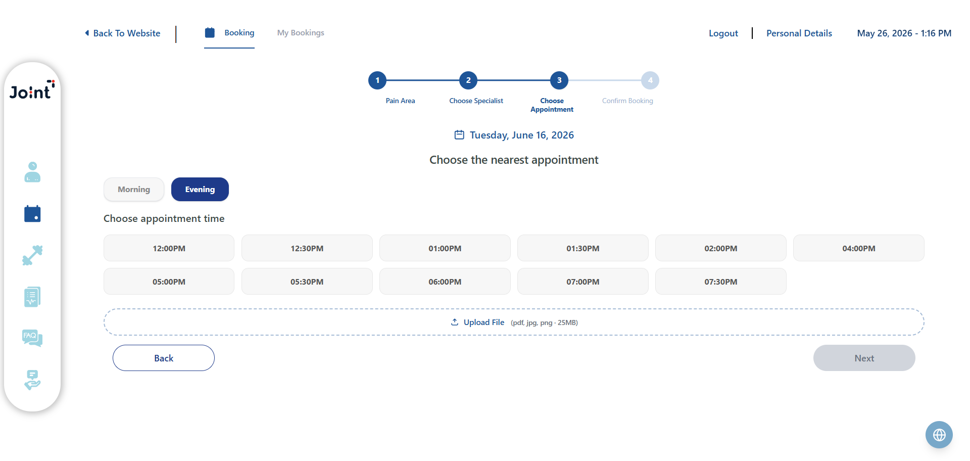 Appointment booking time selection