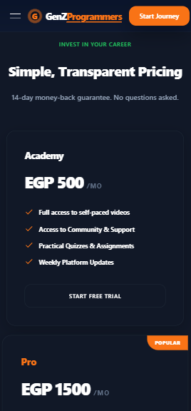 Pricing plans section