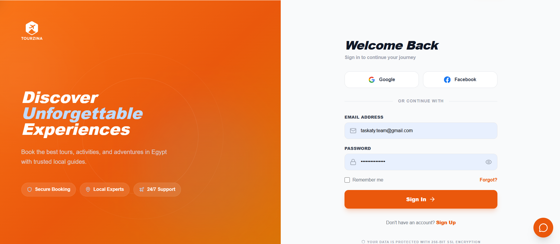 Login page