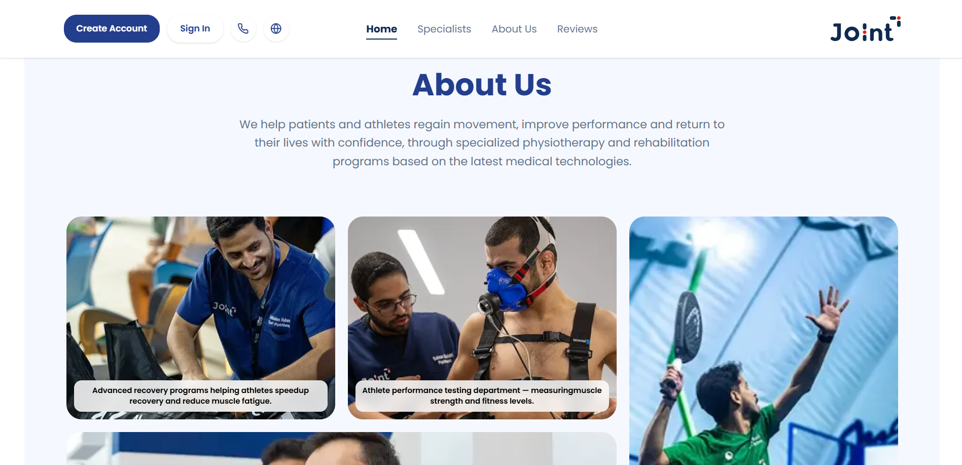 Joint About Us section showcasing rehabilitation programs.