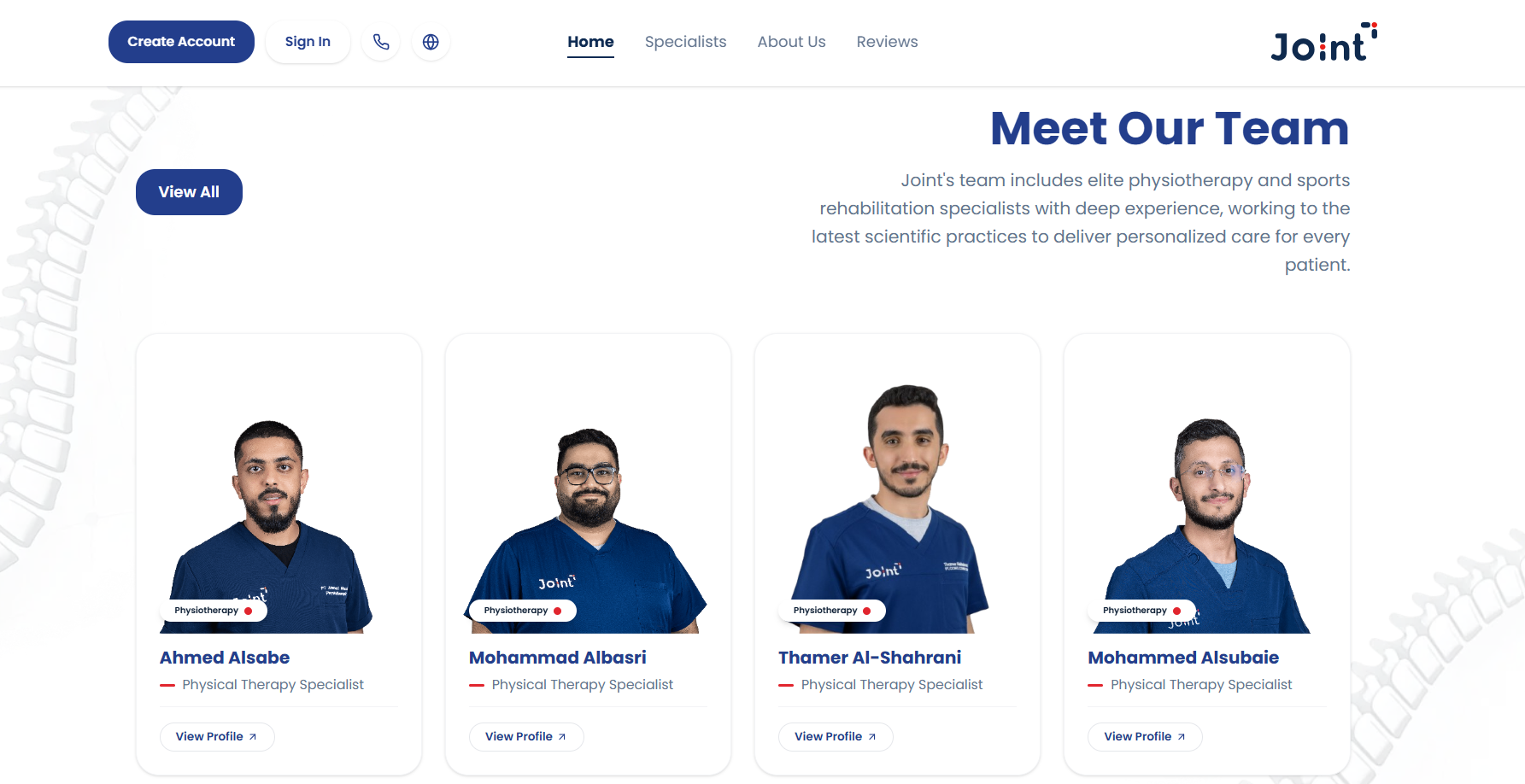 Joint physiotherapy and rehabilitation team.