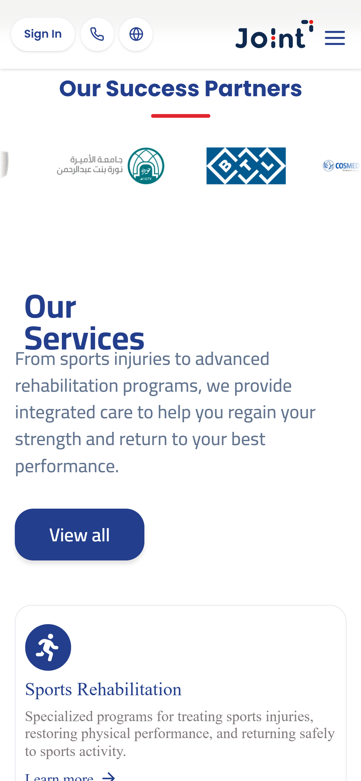 Joint success partners and rehabilitation services.
