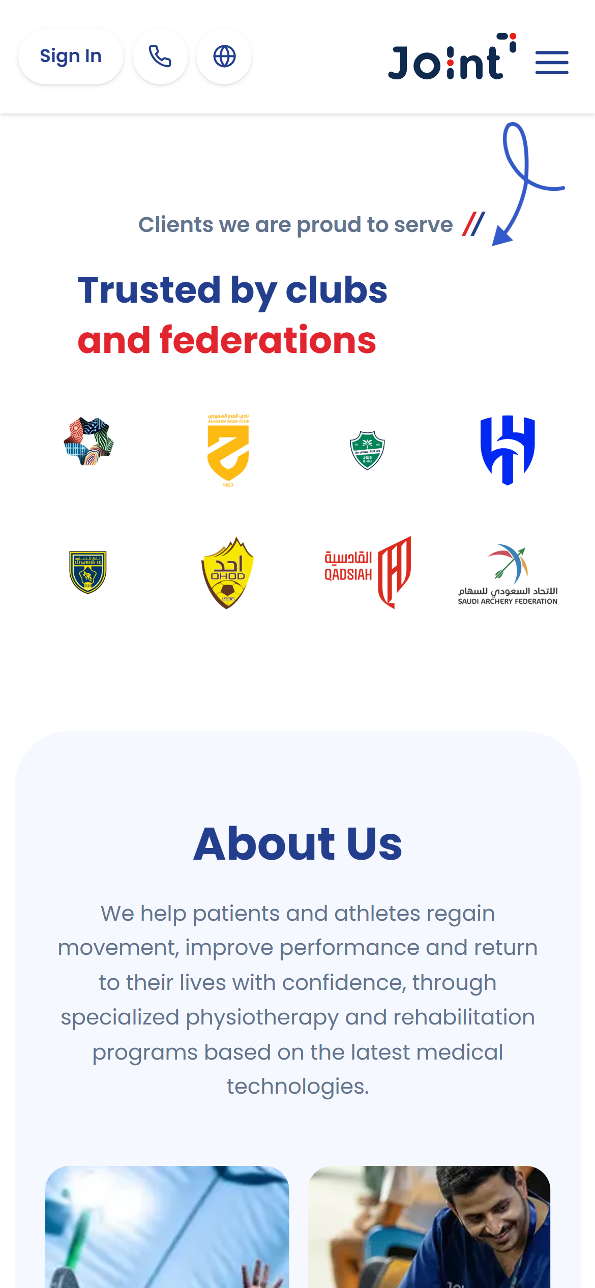 Joint About Us section showcasing rehabilitation programs.