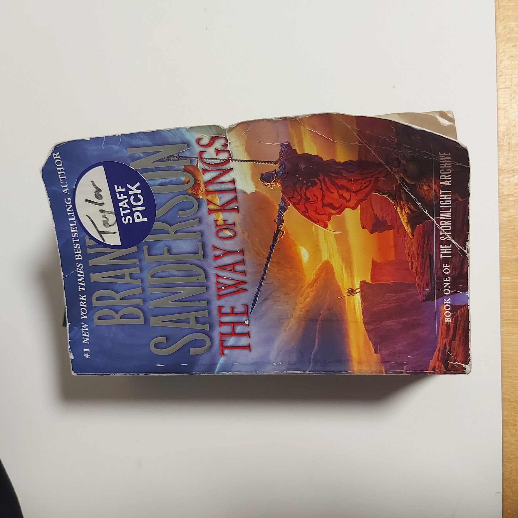 Picture of a well-worn copy of The Way of Kings.
