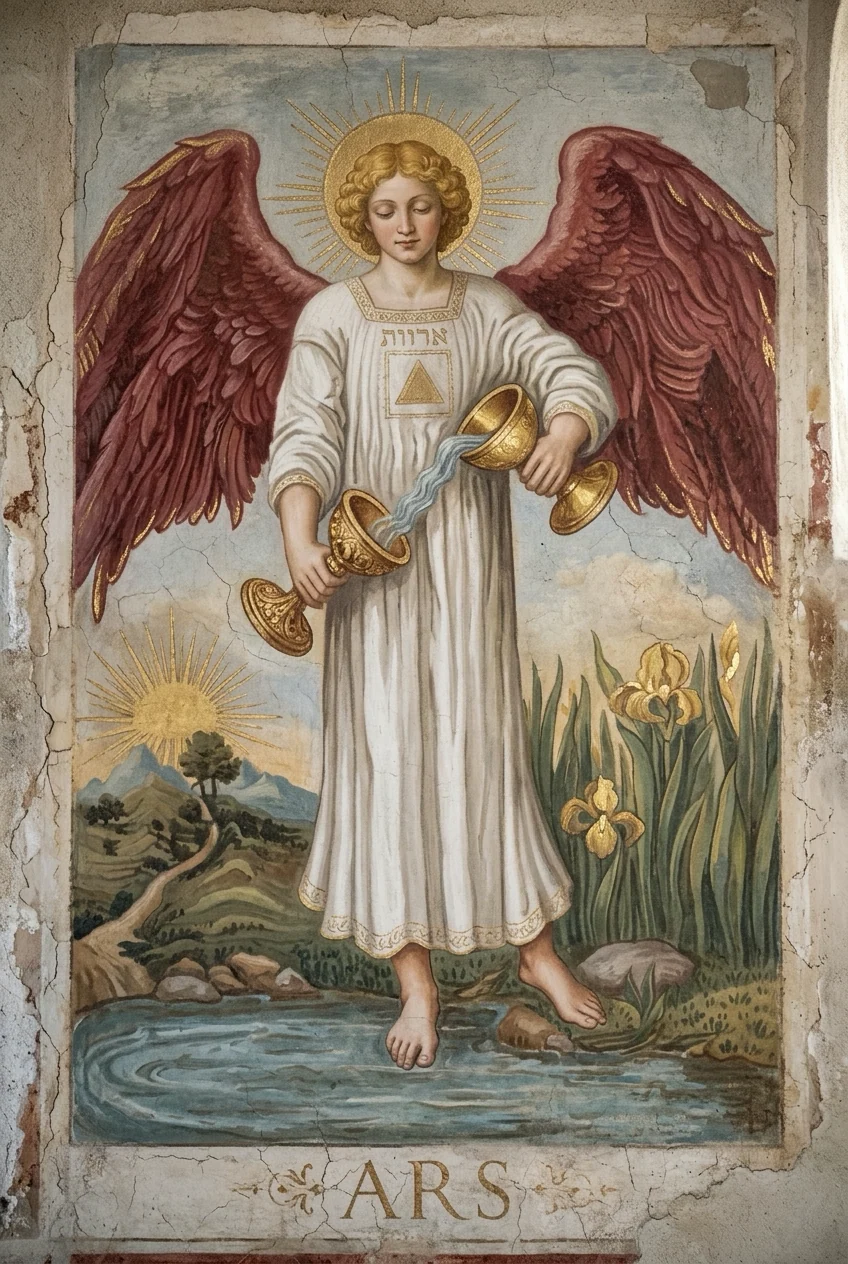 Temperance — Raider-Waite fresco, 36 Codex canon.