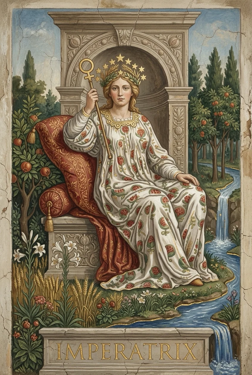 The Empress — Raider-Waite fresco, 36 Codex canon.