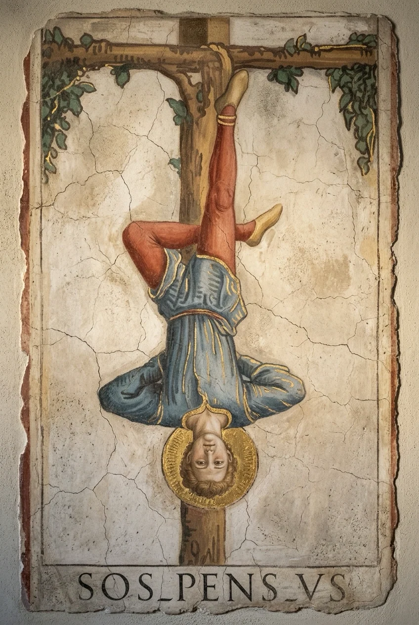 The Hanged Man — Raider-Waite fresco, 36 Codex canon.