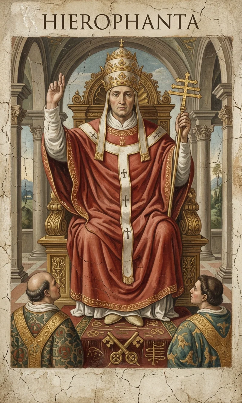 The Hierophant — Raider-Waite fresco, 36 Codex canon.