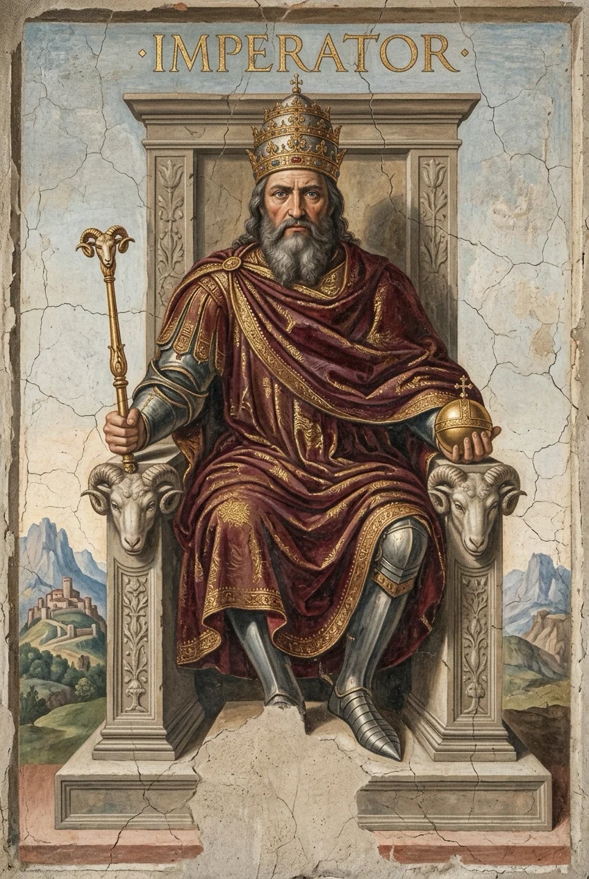 The Emperor — Raider-Waite fresco, 36 Codex canon.