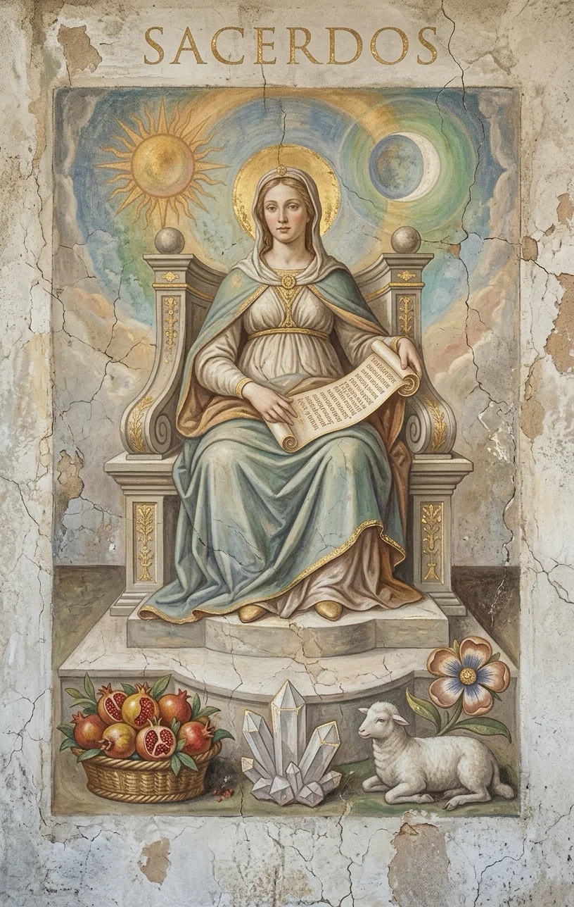 The High Priestess — Raider-Waite fresco, 36 Codex canon.