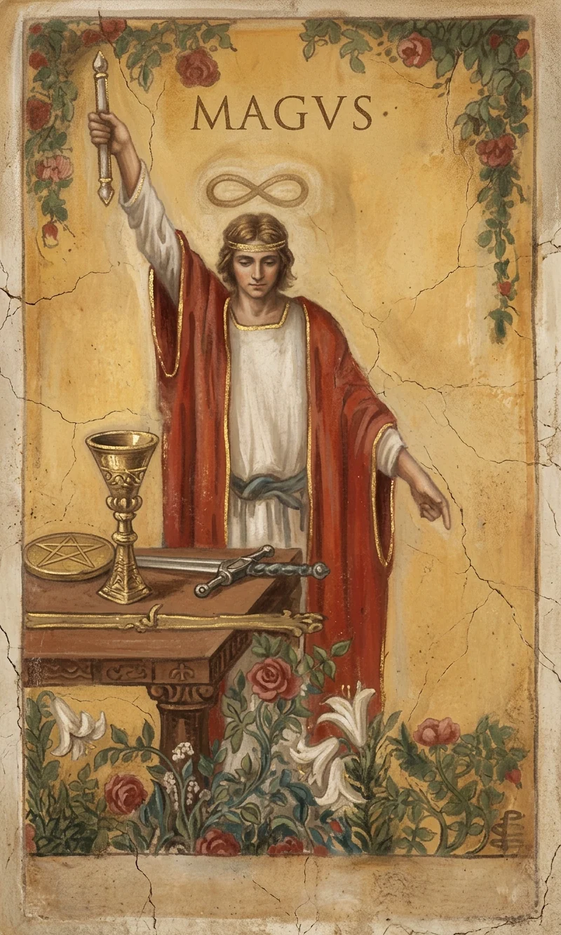 The Magician — Raider-Waite fresco, 36 Codex canon.