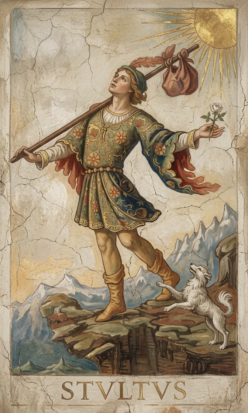 The Fool — Raider-Waite fresco, 36 Codex canon.