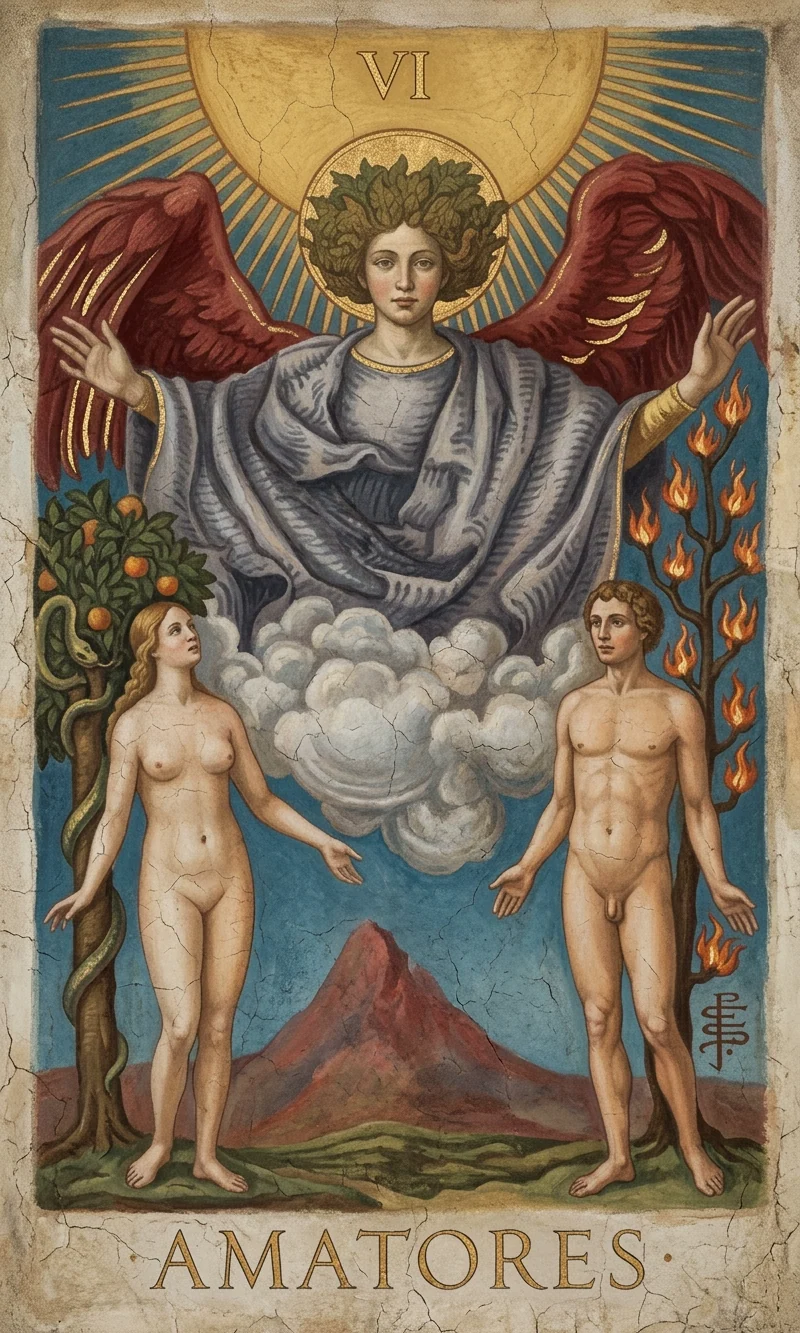 The Lovers — Raider-Waite fresco, 36 Codex canon.