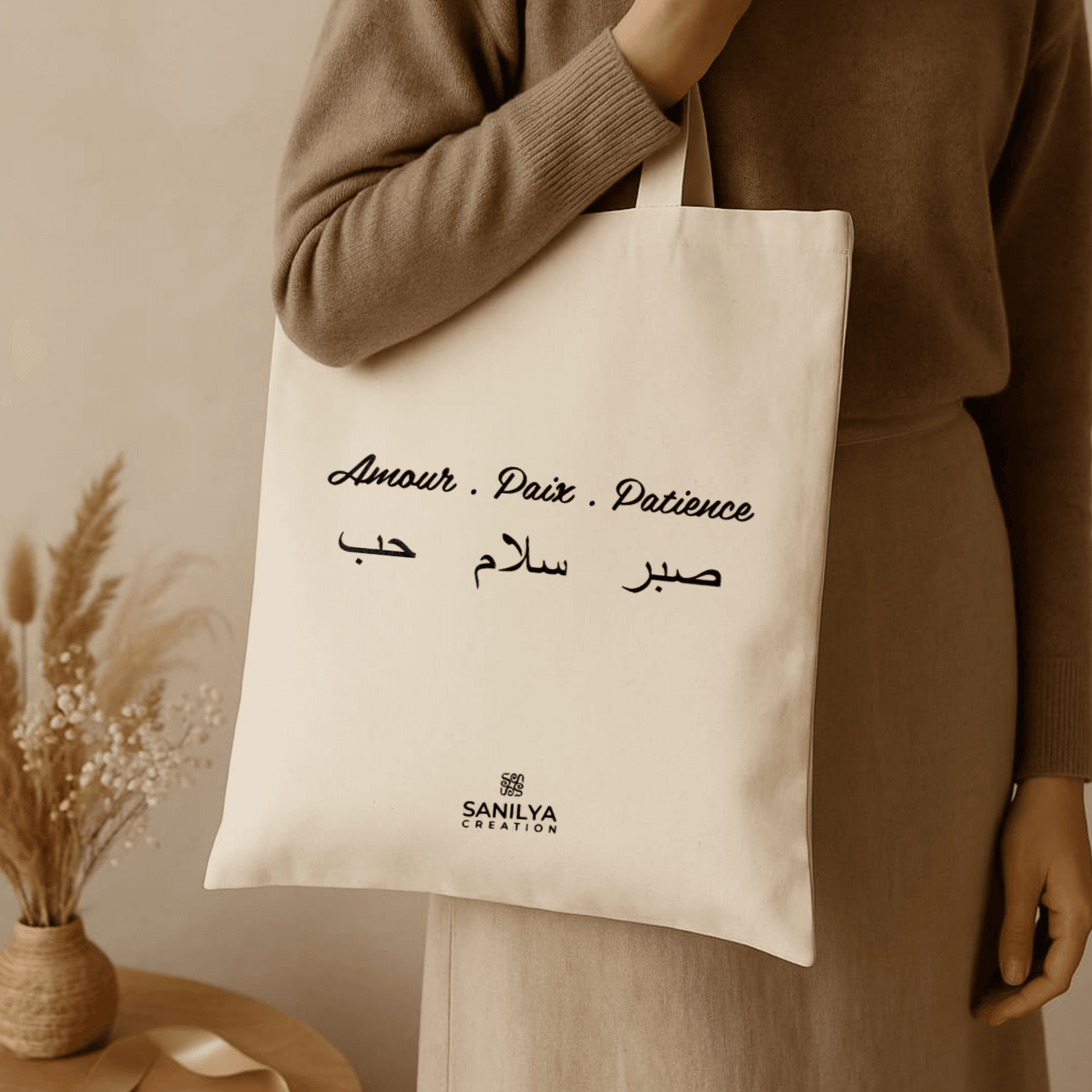 Tote bag "Amour, Paix, Patience" 