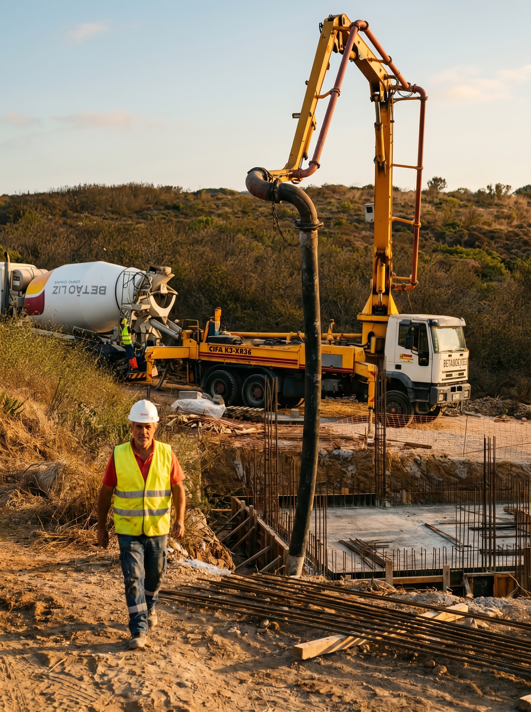 Bomba de betão em fase de construção
