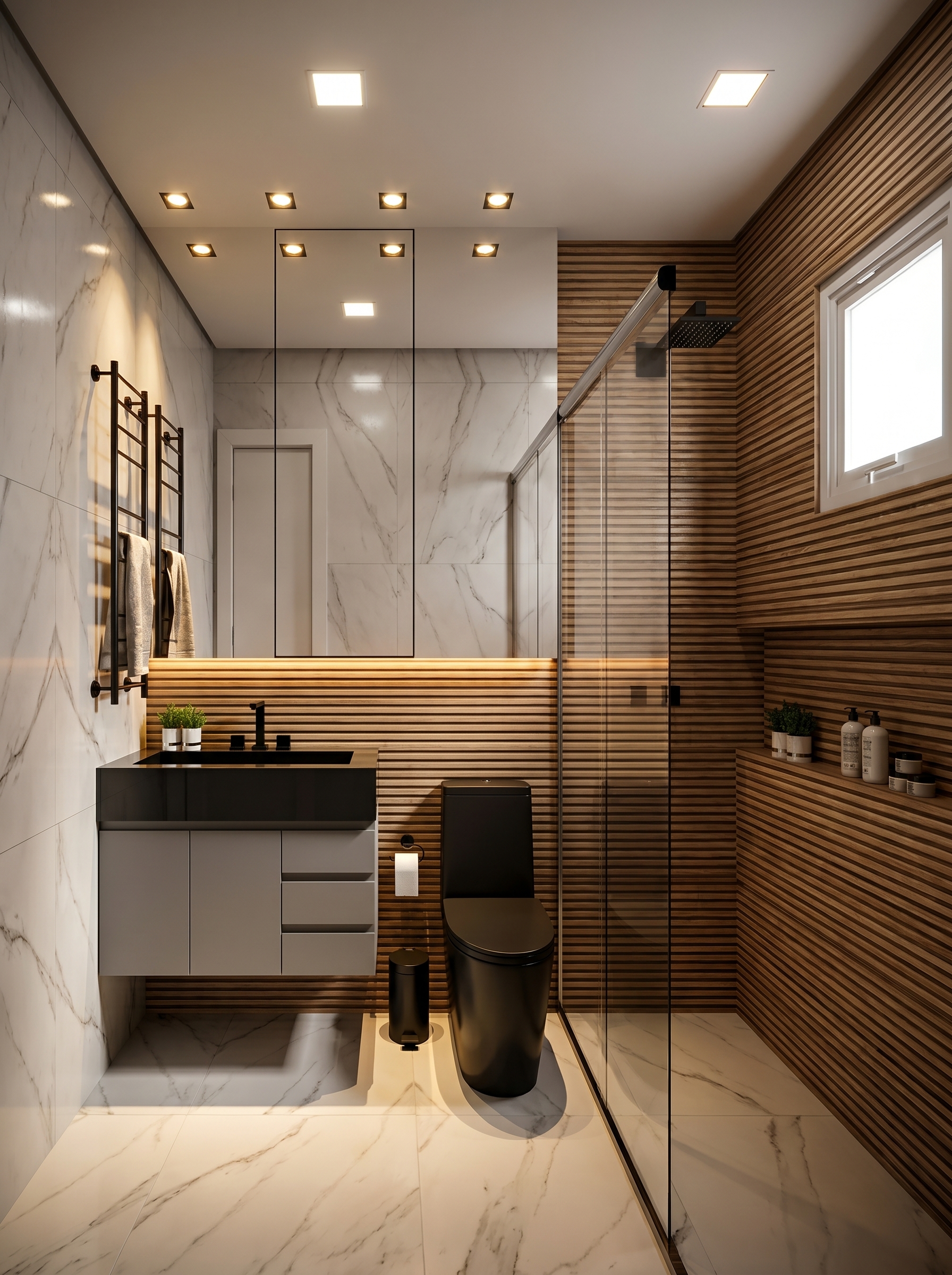 Casa de banho remodelada com acabamento moderno