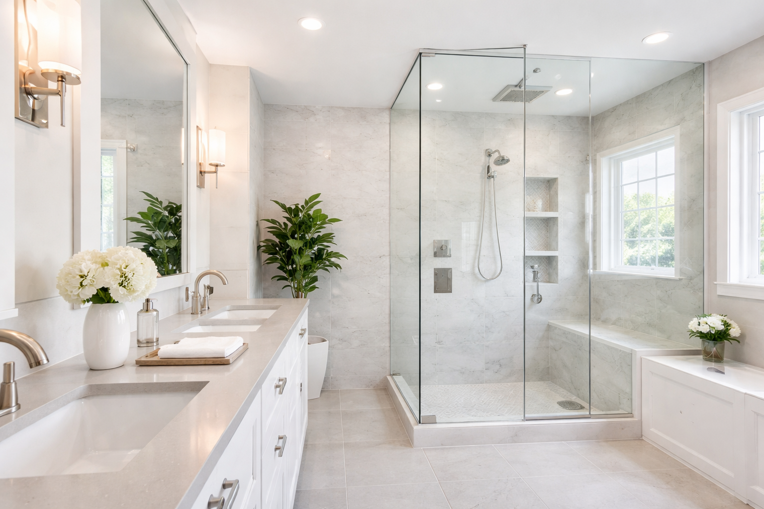 Modern bathroom tile installation