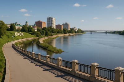 Омск набережная Оми и Иртыша - фотореалистично