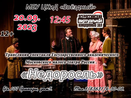 В Волжске (Марий Эл) 20 сентября пройдет онлайн-спектакль «Недоросль»