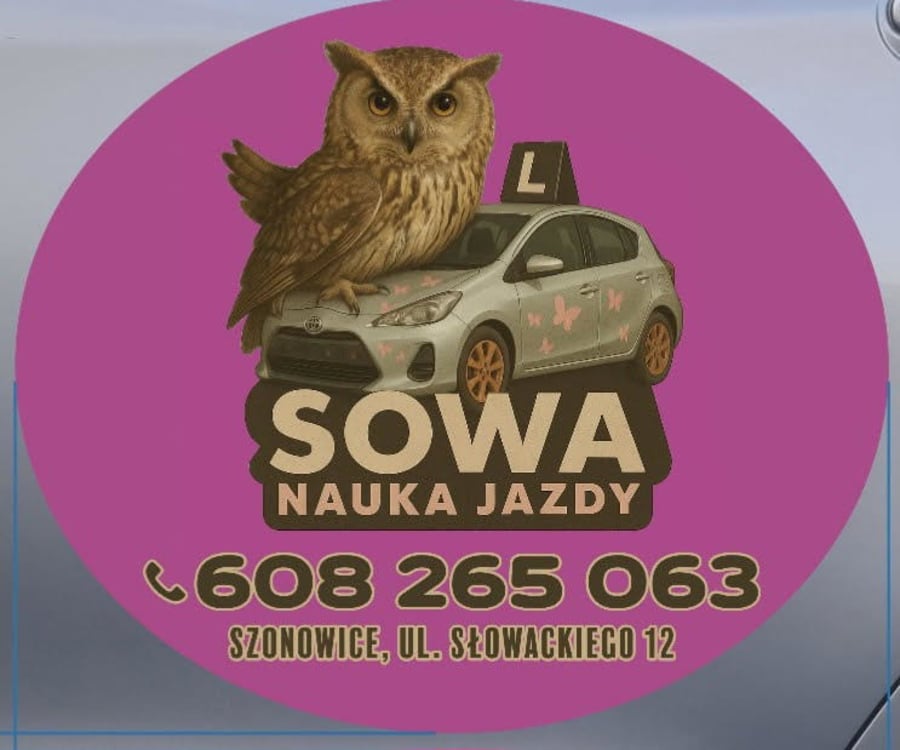 Oznakowanie Nauka Jazdy Sowa z numerem telefonu