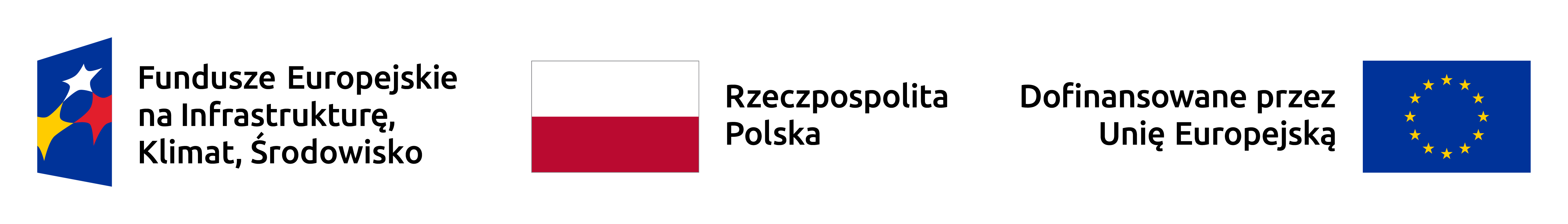 Zestawienie znaków: Fundusze Europejskie (FEnIKS), barwy Rzeczypospolitej Polskiej, NFZ, Unia Europejska