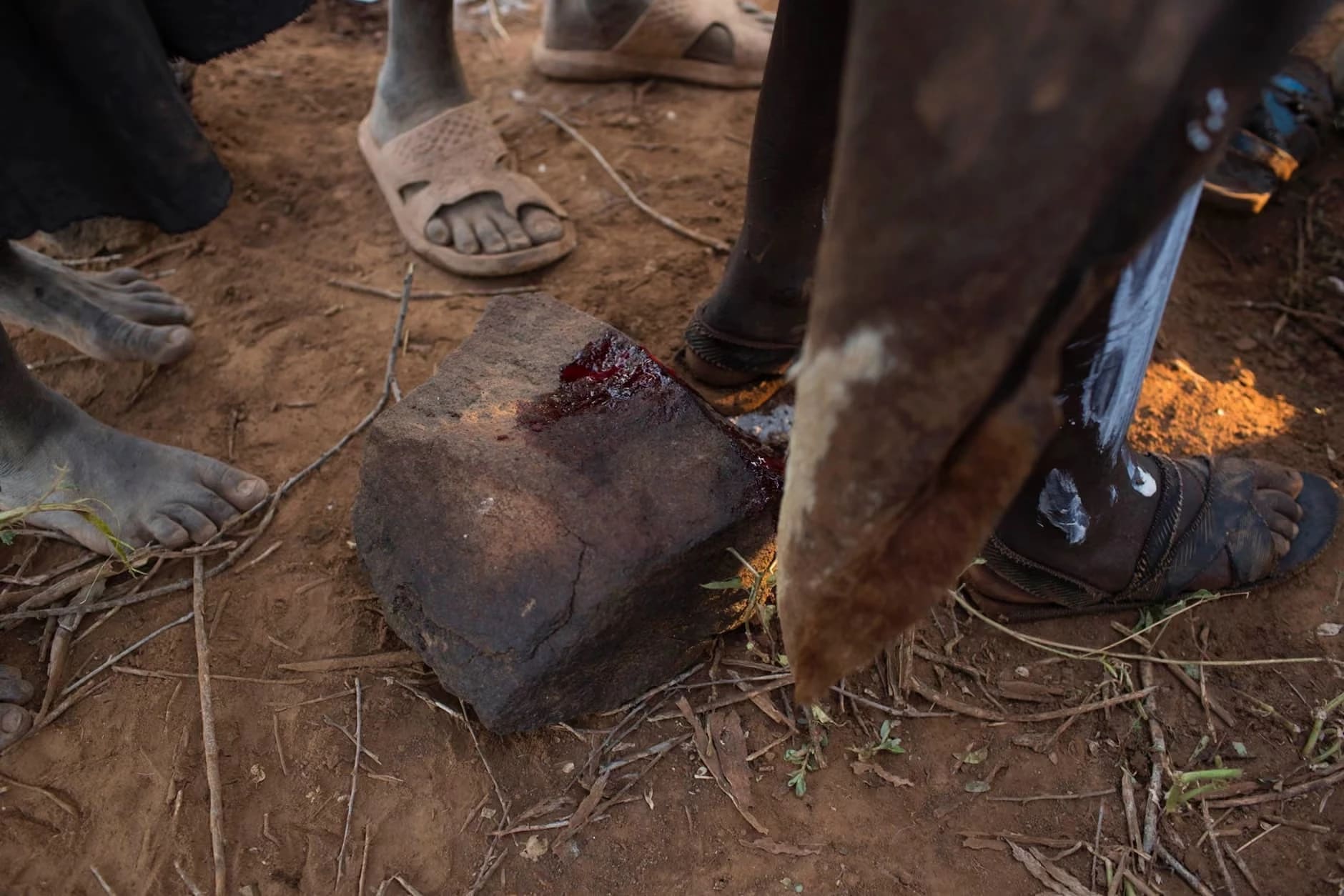 A girl bleeds onto a rock after being cut
