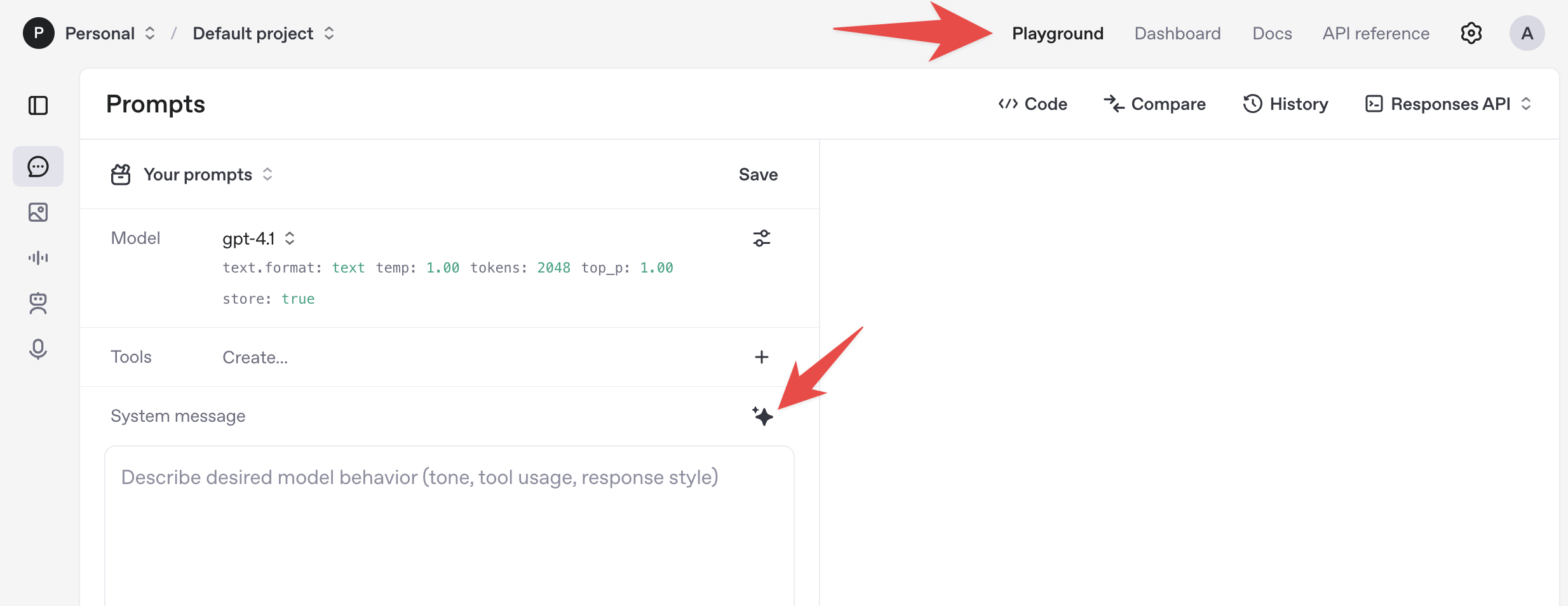OpenAI Playground 界面