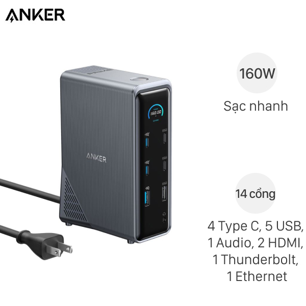 Tổng quan về Bộ sạc nhanh chuyển đổi 14-in-1 Dual Display Anker A83B6 kèm Cáp Type C - Type C