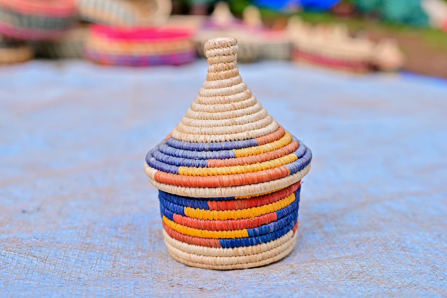 Mini Handwoven African Decorative Basket with Lid