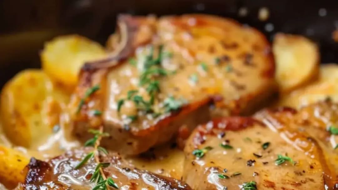 Skillet Pork Chops with Potatoes and Onion