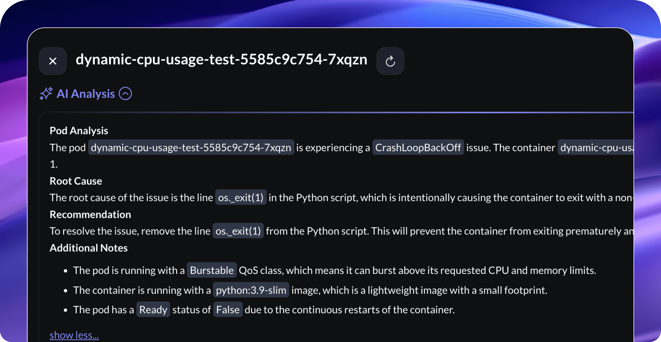 Gravity Cloud AI Analyzer Output