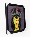 Tribal Woman with Feather Headdress - Handmade Acrylic Painting (Framed) - 12 x 15 Inch
