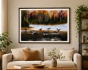 Serene Autumn Lake & Birds Handmade Acrylic Painting - Nature Wall Art (26 x 22 Inch)