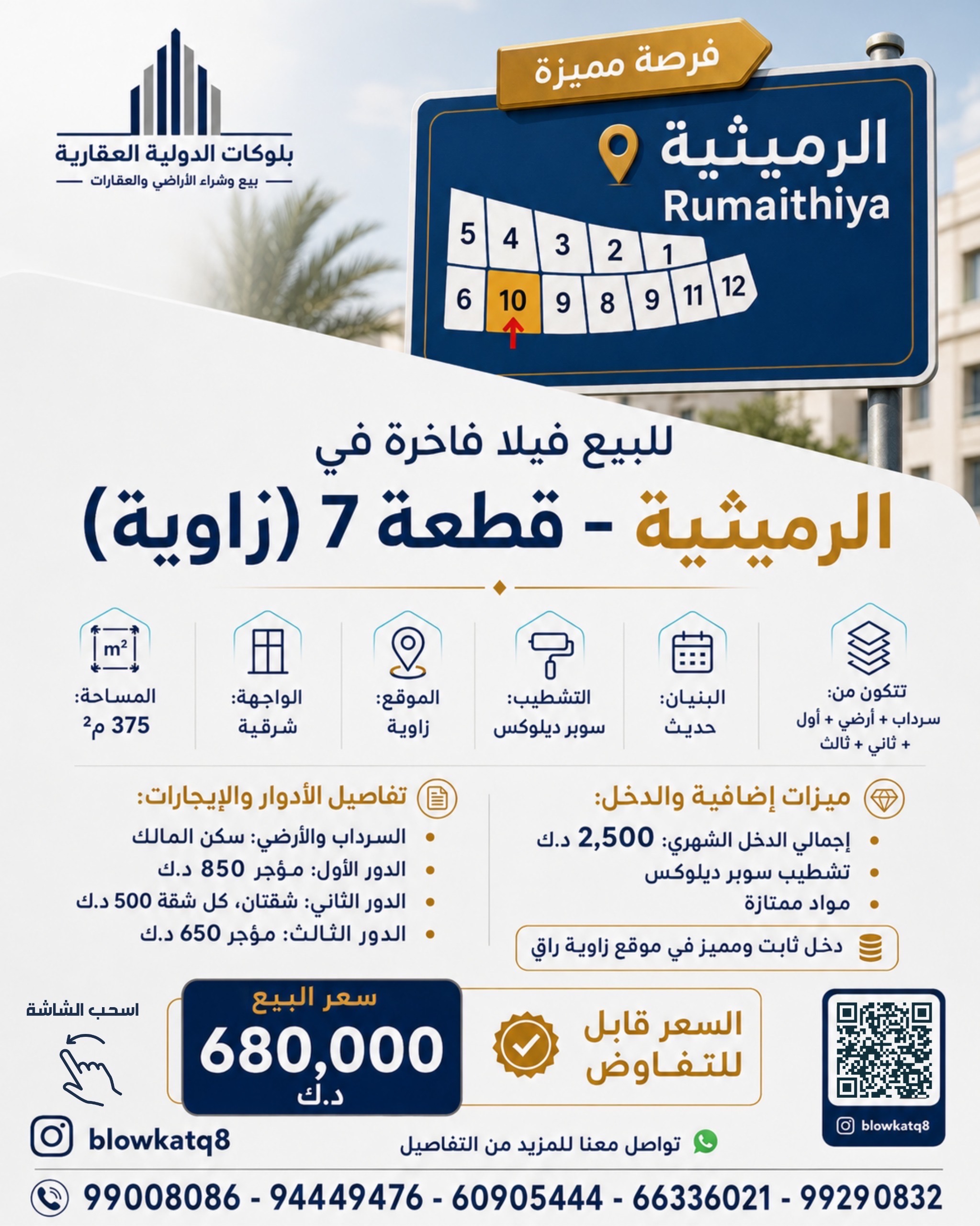 للبيع بيت زاوية في الرميثيه قطعة 7 2